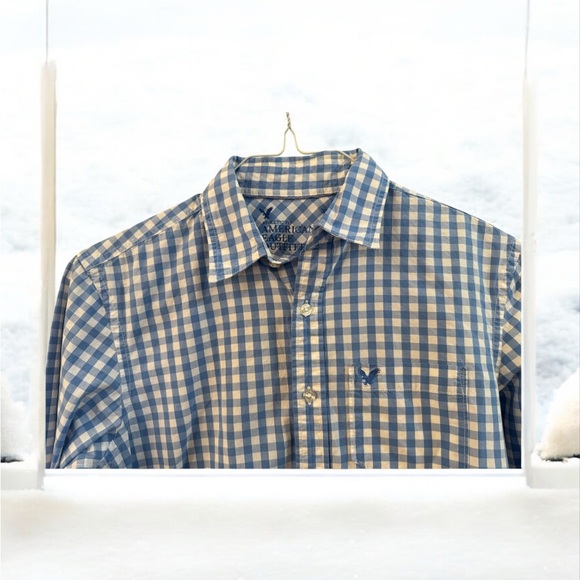American Eagle Outfitters Blue and White Plaid Shirt - Picture 2 of 6